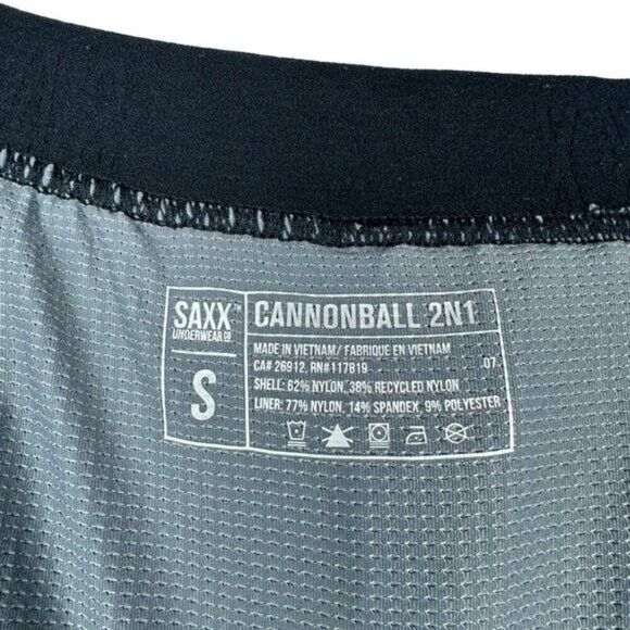 Saxx Cannonball 2N1 Shorts Mens Hybrid Black Ballpark Pouch Gym Brief Liner US S - Picture 9 of 9